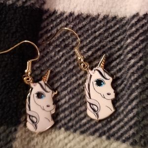 Gold-Tone Blk/White Unicorn Earrings